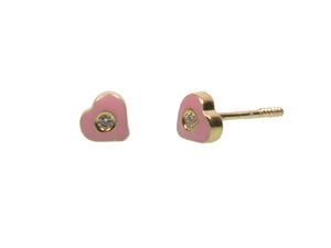 boucles d'oreilles coeur rose  diamant