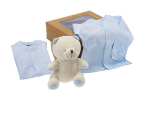 coffret cadeau naissance ourson bio bleu 