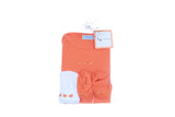 ensemble cadeau naissance bébé orange body, chaussons et bonnet vert assortis