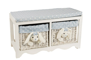 cadeau naissance chambre bébé banc avec 2 panières lapin bleu