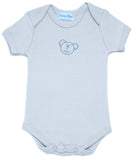 BODY MANCHES COURTES BLEU CLAIR BRODE OURSON COTON 