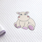 COUVERTURE COTON NID D'ABEILLE BRODEE HIPPO LILAS CADEAU BEBE