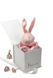 cadeau naissance coffret bijou bébé ou maman boucles d'oreilles pendentif elephant rose doudou lapin
