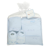 cadeau naissance bébé ensemble body chaussons débarbouillette ceintreet bonnet assortis bleu