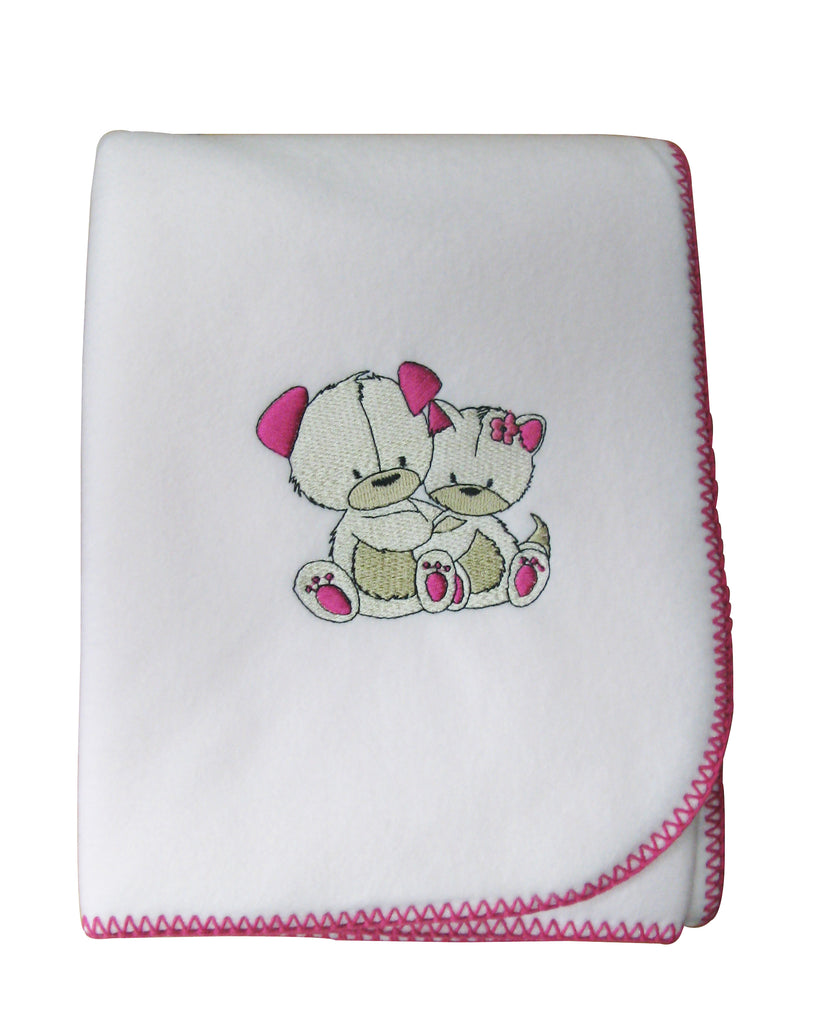 cadeau naissance couverture bébé polaire brodée oursons rose