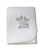 cadeau naissance couverture bébé polaire brodée lapins rose
