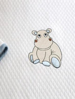 COUVERTURE COTON NID D'ABEILLE BRODEE HIPPO CADEAU BEBE