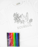 coffret cadeau enfant T-shirt à colorier + feutres écureuil