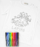 coffret cadeau enfant T-shirt à colorier + feutres lapins